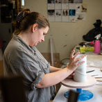 Sally Bertram at work in her studio 2019